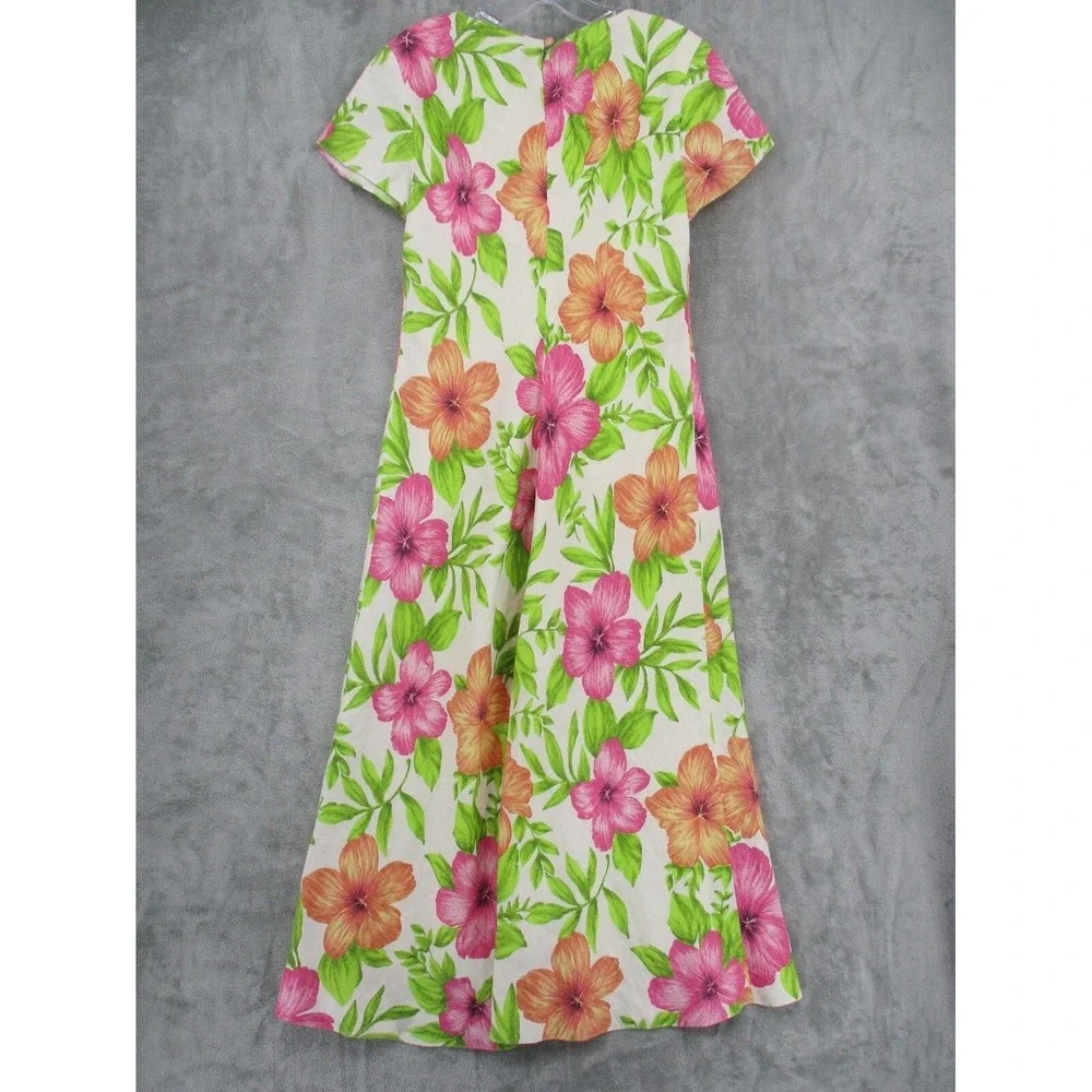 Vintage Talbots Dress 8 Petite Floral Linen Modest Cottage Maxi Tropical Vibrant - Picture 2 of 12